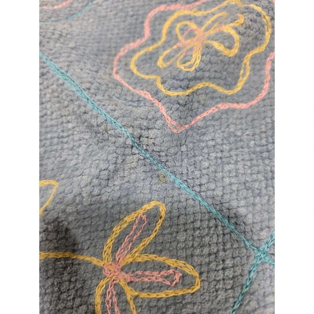 Springmaid Colony Patch Blue Accent Rug 22x34 Cotton Embroidered Floral READ
